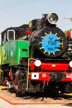 Taşkent demiryolu müzesindeki eski buhar treni, Özbekistan, Orta Asya