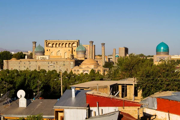 Vista Uma Distância Para Registan Samarcanda Uzbequistão Ásia Central — Fotografia de Stock