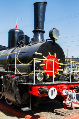 Taşkent demiryolu müzesindeki eski buhar treni, Özbekistan, Orta Asya