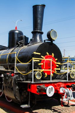 Taşkent demiryolu müzesindeki eski buhar treni, Özbekistan, Orta Asya