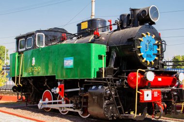 Taşkent demiryolu müzesindeki eski buhar treni, Özbekistan, Orta Asya