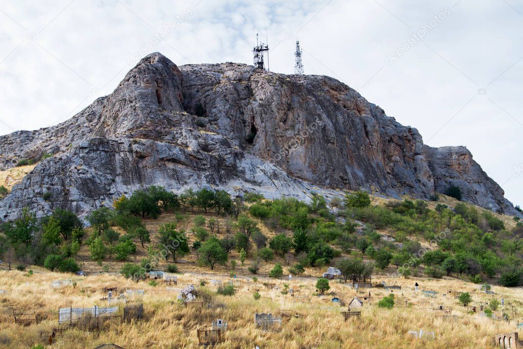 Sulayman mountain in Osh, Kyrgyzstan. World Heritage Site. Major place of Muslim pilgrimage. Sulayman is a prophet in the Qur'an, and the mountain contains a shrine that supposedly marks his grave