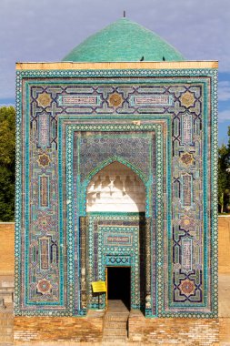 Şah I Zinda anıt kompleksi, Semerkand 'da nekropolis, Özbekistan, Orta Asya. UNESCO Dünya Mirası sitesi. Semerkand ipek bir yolda yatıyor..