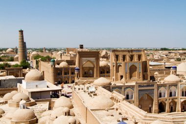 Özbekistan, Khiva 'daki eski bir kasabanın havadan görünüşü, Orta Asya.