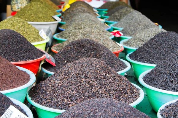 Different Tea Flavors Found Flea Market Khojant Tajikistan Central Asia Stock Picture