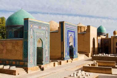 Şah I Zinda anıt kompleksi, Semerkand 'da nekropolis, Özbekistan, Orta Asya. UNESCO Dünya Mirası sitesi. Semerkand ipek bir yolda yatıyor..