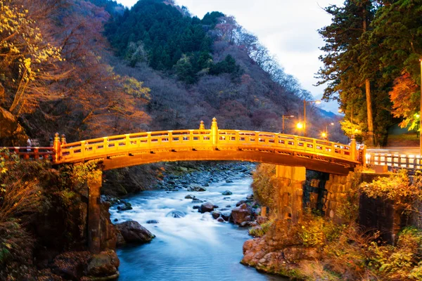 Puente Shinkyo Sagrado Rojo Por Noche Nikko Prefectura Tochigi Japón — Foto de Stock
