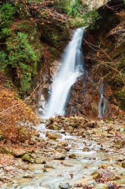 Şelale ve taşlarla kaplanmış yosunlar, Nakasendo 'da bozulmamış yeşil alan Magome' dan Tsumago 'ya, Japonya' dan Uzak Doğu Asya 'ya yürüme yolu