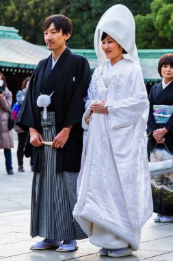 HARAJUKU, TOKYO - 21 Kasım: Japonya 'daki Meiji Jingu Tapınağı Harajuku Tokyo' da yapılan tipik bir düğün töreninin kutlaması.