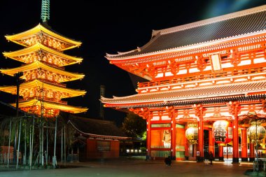 TOKYO, JAPONYA - 27 Kasım 2015: Asakusa 'daki Senso-ji Tapınağı Tokyo' daki en ünlü tapınaktır. Asakusa Tapınağı olarak da bilinir, Tokyo 'daki en eski tapınaktır..