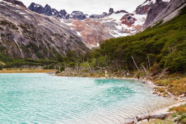 Olağanüstü manzara Laguna Esmeralda, Ushuaia, Tierra del Fuego, Patagonya, Arjantin, Güney Amerika