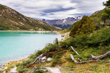 Olağanüstü manzara Laguna Esmeralda, Ushuaia, Tierra del Fuego, Patagonya, Arjantin, Güney Amerika