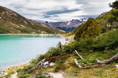 Olağanüstü manzara Laguna Esmeralda, Ushuaia, Tierra del Fuego, Patagonya, Arjantin, Güney Amerika