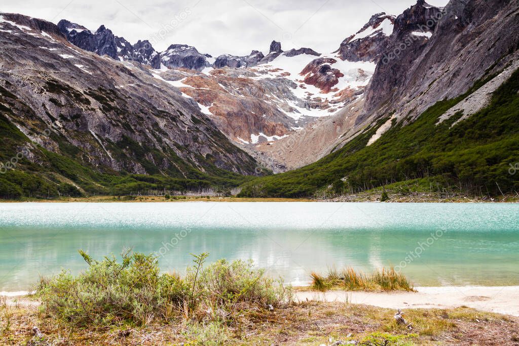 Spectacular scenic Laguna Esmeralda, Ushuaia, Tierra del Fuego, Patagonia, Argentina, South America