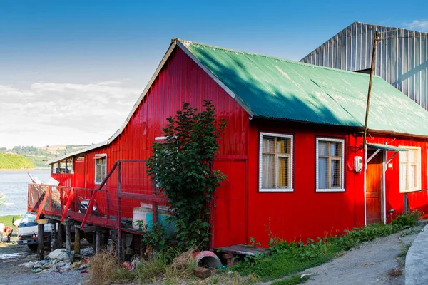 Fila Madeira Colorida Vívida Casas Madeira Castro Chiloe Island Chile — Fotografia de Stock