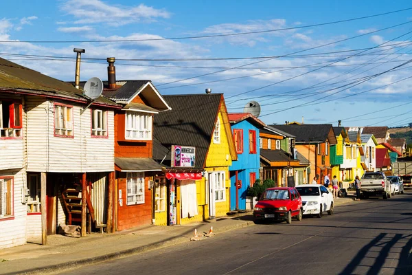 Castro Chile Febrero 2016 Fila Madera Colores Vivos Casas Madera — Foto de Stock