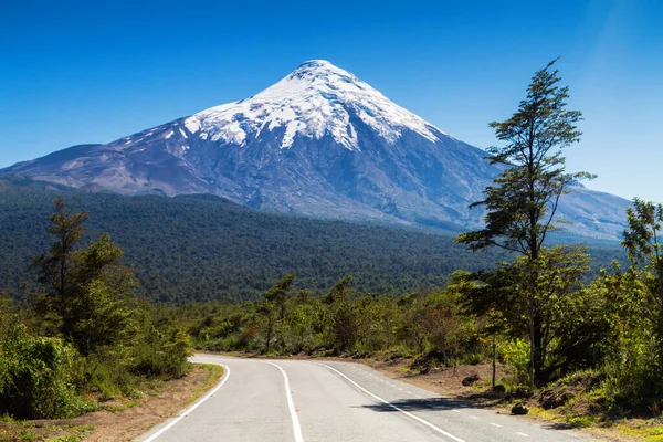 Δρόμος Οδηγεί Στο Διάσημο Ηφαίστειο Osorno Γραφικός Αυτοκινητόδρομος Στη Νότια — Φωτογραφία Αρχείου