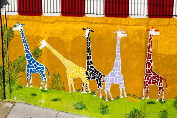 Valparaiso Chile Fevereiro 2016 Casas Coloridas Decoração Arte Rua Cidade — Fotografia de Stock