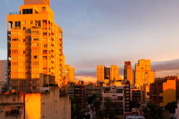Aerial view of Buenos Aires, Argentina. Sunset warm light view