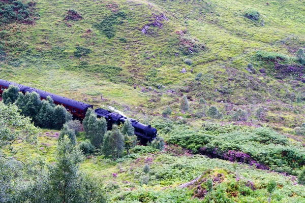 Glenfinnan Railway Viaduct Στη Σκωτία Τρένο Ατμού Jacobite Διέρχεται Πάνω — Φωτογραφία Αρχείου