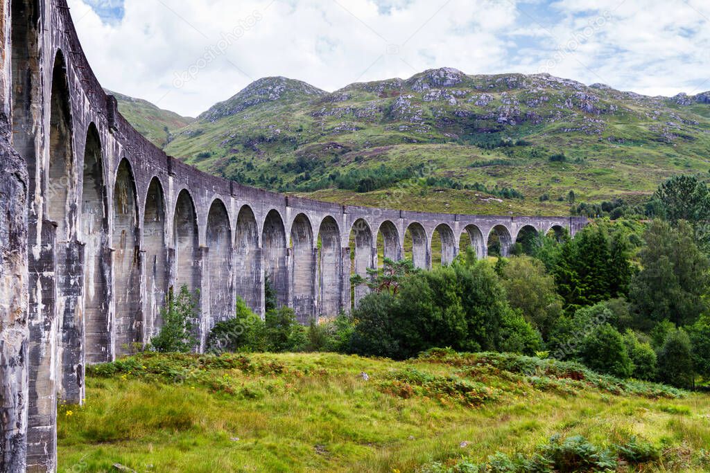 The Glenfinnan viaduct during summertime on the westcoast of Scotland, United Kingdom