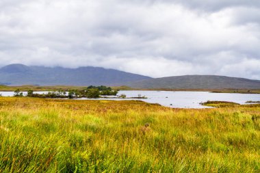İskoçya, Higlands 'teki Orchy Köprüsü ve Achallader yakınlarındaki Kara Dağ' ın panoramik manzarası. Büyük Britanya, İngiltere