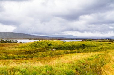 İskoçya, Higlands 'teki Orchy Köprüsü ve Achallader yakınlarındaki Kara Dağ' ın panoramik manzarası. Büyük Britanya, İngiltere