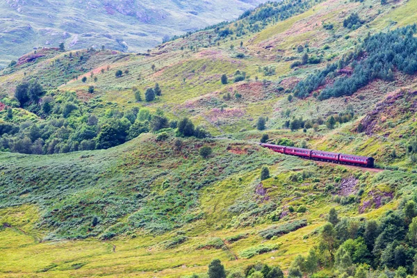 Jacobitånga Närmar Sig Glenfinnan Viadukt Skottland Storbritannien Tåget Och Viadukten — Stockfoto
