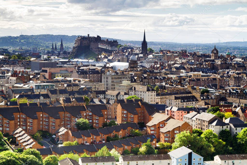 Panoramic view of Edinburgh - the capital of Scotland taken from Calton Hill and Arthur's Seat. UK