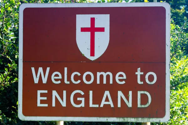 Ласкаво Просимо Дорожній Знак Англії Кордоні Шотландією — стокове фото