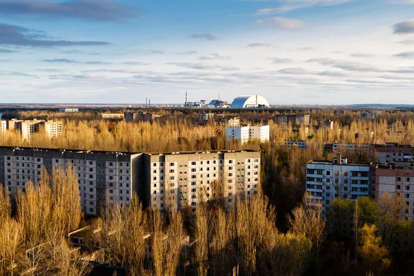 Kilátás Tetejéről Emeletes Apartman Ház Pripyat Város Csernobil Atomerőmű Zóna — Stock Fotó