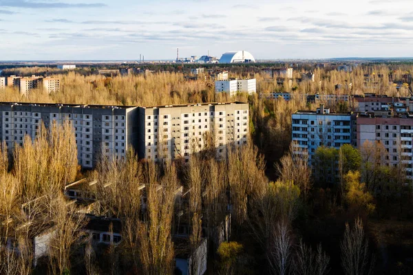 Kilátás Tetejéről Emeletes Apartman Ház Pripyat Város Csernobil Atomerőmű Zóna — Stock Fotó