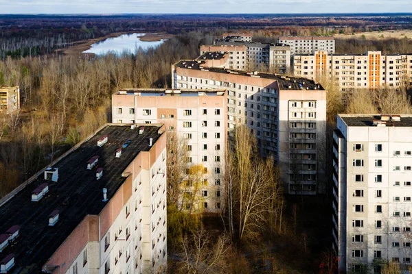 Θέα Από Την Οροφή Του Ορόφων Πολυκατοικία Στην Πόλη Pripyat — Φωτογραφία Αρχείου