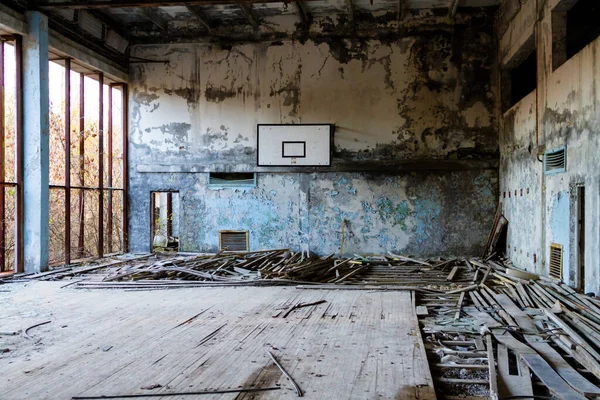 Заброшенный Спортзал Припяти Чернобыльской Зоне Отчуждения Украина — стоковое фото