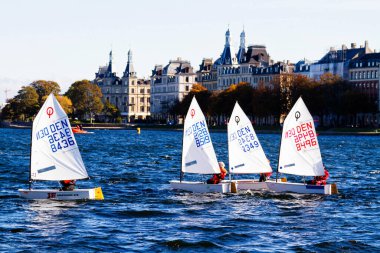 COPENHAGEN, DENMARK - 8 Ekim 2016: Danimarka 'nın başkenti Kopenhag' da küçük tekne yarışı