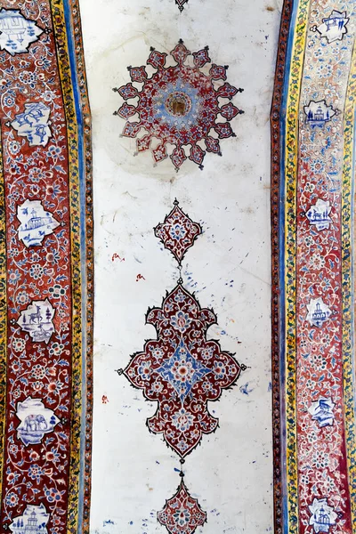 Colorful oriental geometric design and pattern commonly met in Persian mosques and medresses. Isfahan, Shiraz, Teheran, Iran