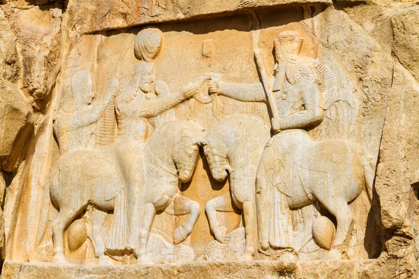 Antiguo Relieve Necrópolis Naqsh Rustam Que Muestra Triunfo Sapor Sobre — Foto de Stock
