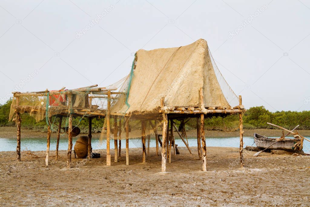 Wooden hut on near the Qeshm island on Persian Guld, Iran, Middle East, Asia