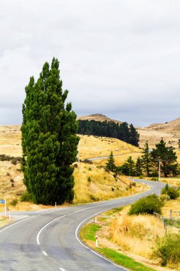 Otago, Queenstown yakınlarındaki Yeni Zelanda tepeleri ve vadileri boyunca mükemmel viraj yolu.