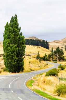 Otago, Queenstown yakınlarındaki Yeni Zelanda tepeleri ve vadileri boyunca mükemmel viraj yolu.