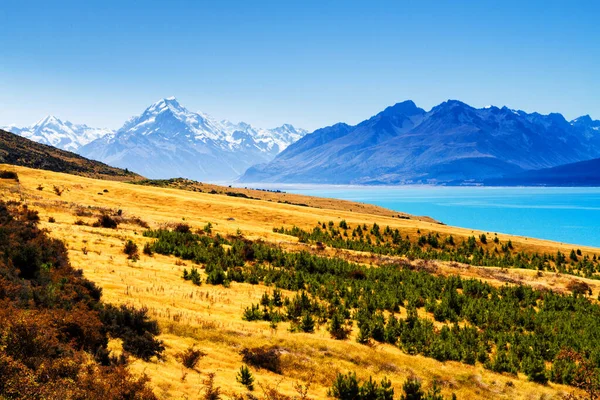 Vista Majestoso Aoraki Mount Cook Com Estrada Que Leva Monte — Fotografia de Stock