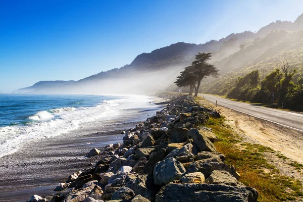 New Zealand Coastal Highway Scenic Road Winds Western Shore New — Stock Photo, Image