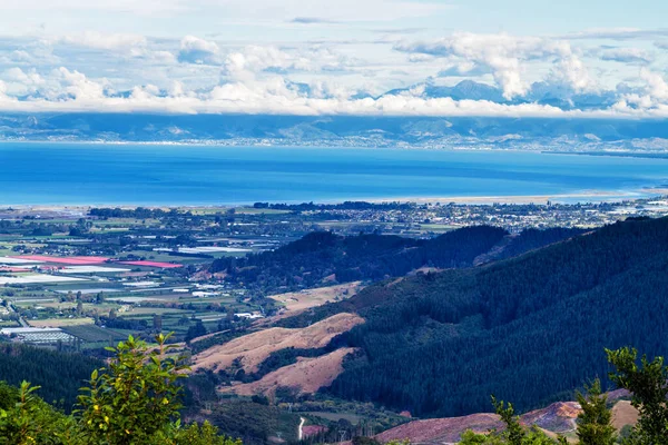 Hermosa Vista Tierras Cultivo Verano Isla Sur Nueva Zelanda Vista — Foto de Stock