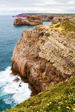Cabo St. Vincent Burnu 'nun havadan görünüşü. Avrupa 'nın en güneybatı noktası, Sagres, Algarve, Portekiz.