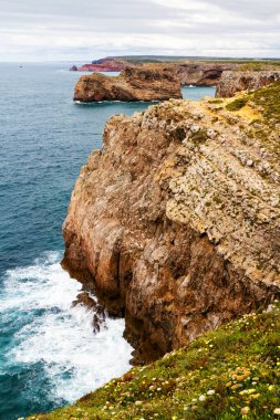 Cabo St. Vincent Burnu 'nun havadan görünüşü. Avrupa 'nın en güneybatı noktası, Sagres, Algarve, Portekiz.