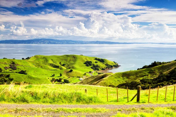 Champs Agricoles Verts Roulants Sous Ciel Bleu Calme Sur Île — Photo