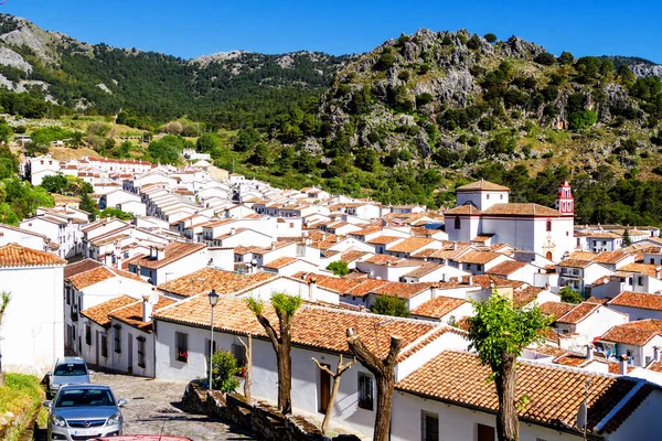 Grazalema Ισπανια Μαΐου 2017 Αεροφωτογραφία Της Λευκής Πόλης Ηλιόλουστη Μέρα — Φωτογραφία Αρχείου