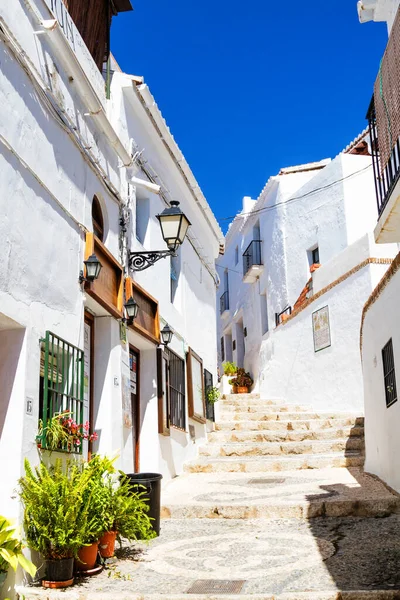 Luftaufnahme Der Weißen Stadt Frigiliana Bei Sonnigem Tag Andalusien Weiße — Stockfoto