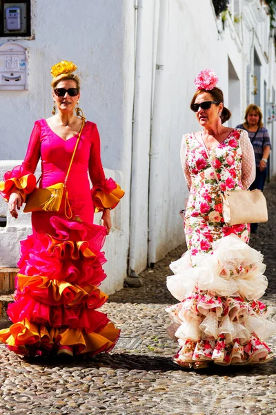 Granada Spanien Mai 2017 Frauen Traditionellen Flamencokleidern Während Der Fiesta — Stockfoto