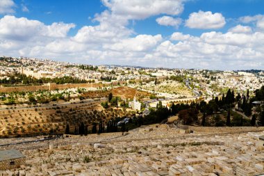 Kudüs ve Kaya Kubbesi 'nin manzarası Zeytin Dağı, İsrail, Ortadoğu' dan